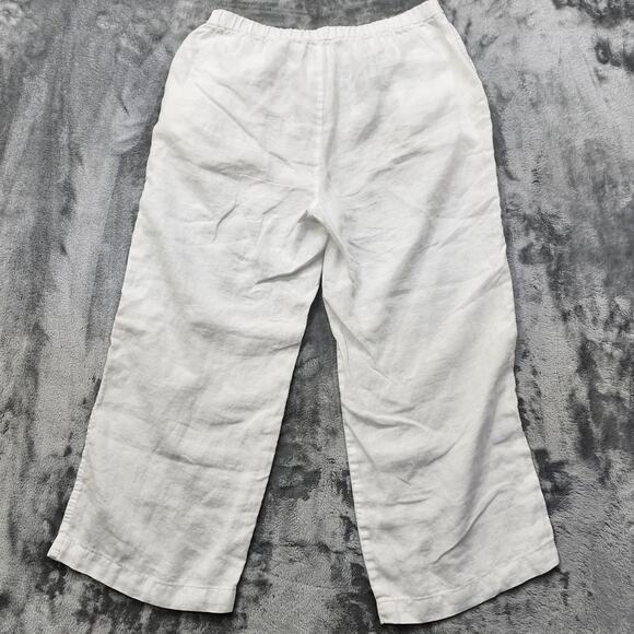 Eileen Fisher Pants Womens S White Organic Linen Wide Leg Cropped Pull On Casual - Picture 2 of 10